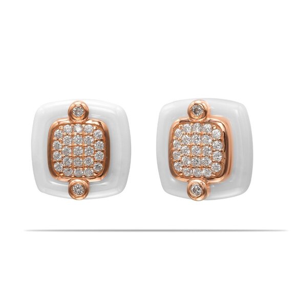 Pave Simulated Diamond Stud Earrings in 925 & Fine Ceramic - Picture 3 of 4